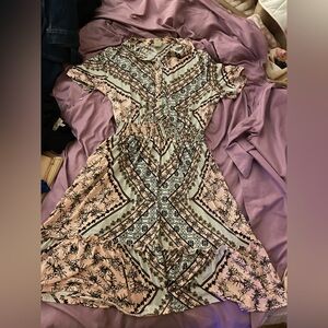 Floral Patterned Pink and Black Dress